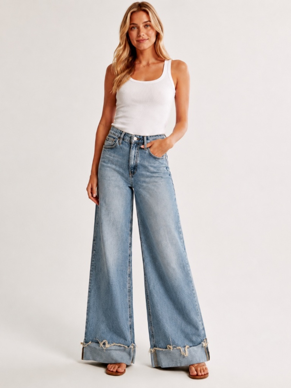 Lovervet by Vervet Size 13/31 High Rise Wide Leg Raw Hem Jeans